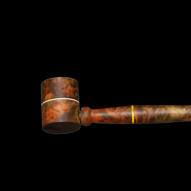 Wooden pipe with leather case and cleaning tools on a white background